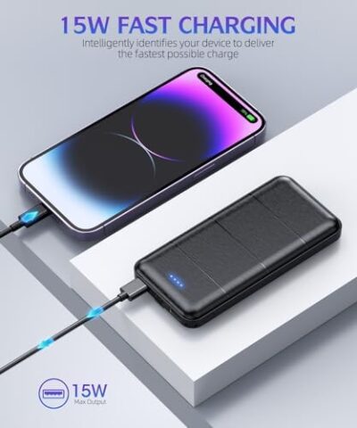 Two-Pack of LOVELEDI Portable Charger Power Banks – 15000mAh with Dual USB Output 5V3.1A Fast Charging, Deep Black and White colors, Compatible with Smartphones and All USB Devices
