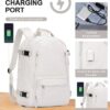 Waterproof Travel Backpack for Men and Women with USB Charging Port, Business Laptop Backpack for Hiking and Gym with Shoe Compartment – Flight Approved Personal Item Bag for Casual Daypack (White)