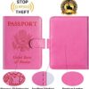 Pink RFID Blocking Leather Passport Holder Cover Wallet Card Case Travel Accessories for Men and Women