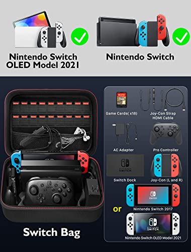 Full Protection Portable Travel Bag with 18 Game Cards Storage for Nintendo Switch and Switch OLED Model – Black