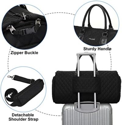 Modoker Black Waterproof Carry On Garment Bag – 2 in 1 Women’s Convertible Garment Duffel Bag for Travel, Hanging Suitcase Suit Travel Luggage Bag