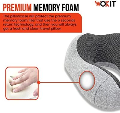 WOKIT Travel Pillow – Ergonomic Neck Pillow with 100% Pure Memory Foam