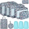 Easortm 11-Piece Set of Packing Cubes for Suitcases – Travel Organizer and Luggage Bags for Travel Accessories (Blue Flower Design)